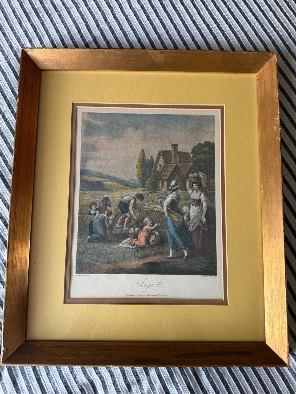 Antique Art by William Hamilton titled August - framed & matted